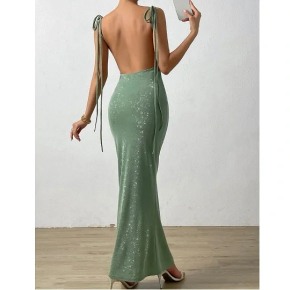 Luxe knot shoulder backless bodycon formal party evening dress - Picture 1 of 7
